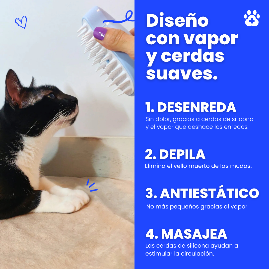 Cepillo de Vapor VapoPet™ | Protege la salud de tu mascota mientras cuidas su pelaje.